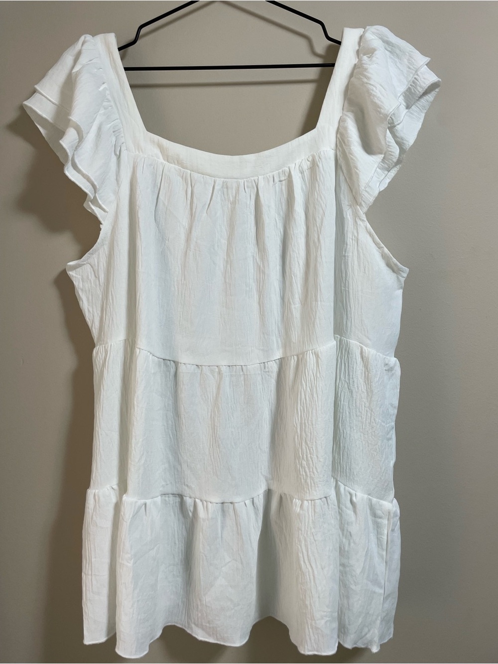Women’s White Ruffle Sleeve Tiered Top